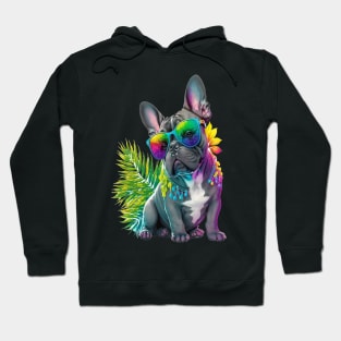 A cute grey french bulldog with white chest in summer with sunglasses Hoodie